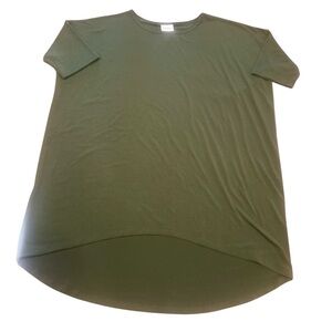 Lularoe Tunic Top Size Large Olive Green Short Sleeve Relaxed Fit High Low Hem